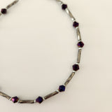 Handmade purple and silver glass bead ankle bracelet by Blue Bourbon Designs