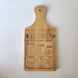 Laser engraved wooden Kitchen Conversion mini charcuterie board by Blue Bourbon Designs.