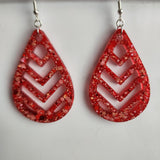 Chevron teardrop resin dangle earrings on stainless steel hooks in multiple colors