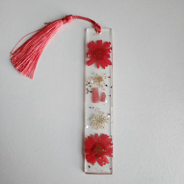 Handcrafted resin bookmark with real dried flowers and tassel by Blue Bourbon Designs