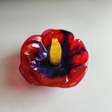Handmade red resin hibiscus flower ring holder by Blue Bourbon Designs