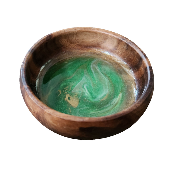 Natural Acacia wood bowl with glossy resin inside