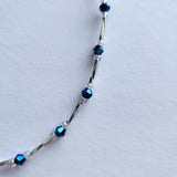 Handmade silver and blue glass bead ankle bracelet by Blue Bourbon Designs