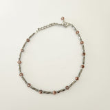 Handmade silver and copper glass bead ankle bracelet by Blue Bourbon Designs.