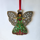 Unique handmade resin and wood angel ornament with varying colors