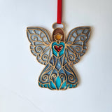 Unique handmade resin and wood angel ornament with varying colors