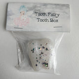 Handmade glittery tooth fairy box by Blue Bourbon Designs for children’s lost teeth