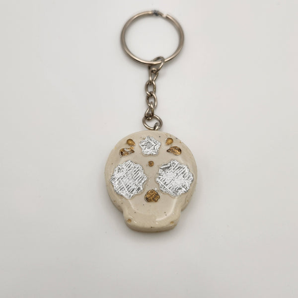 Hand-painted resin sugar skull keychain with clear resin topcoat