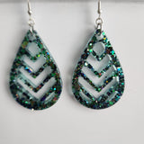 Chevron teardrop resin dangle earrings on stainless steel hooks in multiple colors