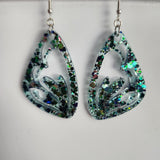 Large resin butterfly wing dangle earrings with stainless steel hooks, unique colors and glitter