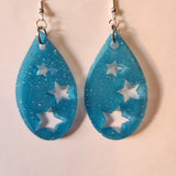 Star teardrop resin earrings on stainless steel hooks in multiple colors