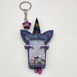 Unicorn shaker keychain filled with oil and moving charms