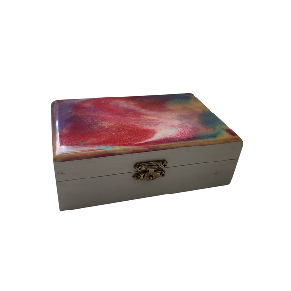 Unique handmade resin-topped wooden keepsake box by Blue Bourbon Designs