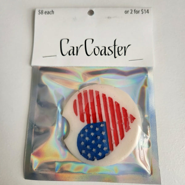 2.5 inch white heart flag resin coaster for vehicle cup holder