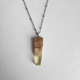 Wood burl and clear resin necklace on sterling silver chain