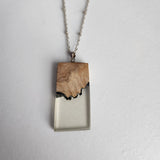 Wood burl and clear resin necklace on sterling silver chain