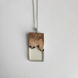Wood burl and clear resin necklace on sterling silver chain
