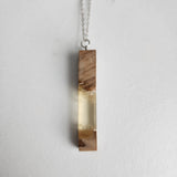 Wood burl and clear resin necklace on sterling silver chain