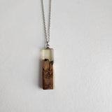 Wood burl and clear resin necklace on sterling silver chain