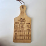 Laser engraved wooden Kitchen Conversion mini charcuterie board by Blue Bourbon Designs.