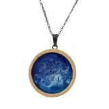 1-inch wood pendant with hand-poured ocean resin on stainless steel chain