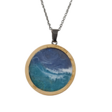 1-inch wood pendant with hand-poured ocean resin on stainless steel chain