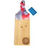 One-of-a-kind bamboo serving board with resin handle and hand-drawn artwork