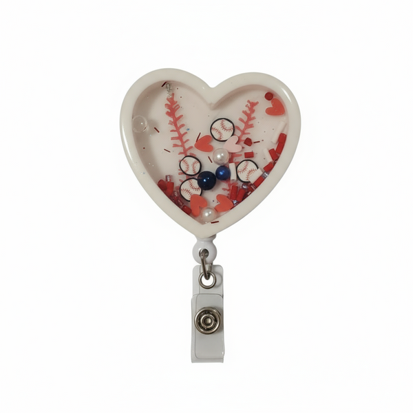 Unique handmade baseball heart ID holder with shaker design