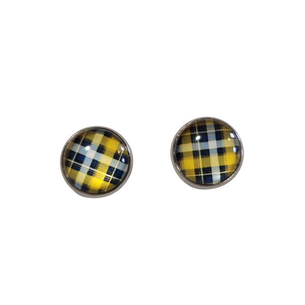Colorful plaid cabochon stud earrings with hypoallergenic steel posts