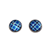 Colorful plaid cabochon stud earrings with hypoallergenic steel posts