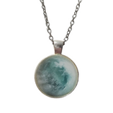 1-inch round resin necklace on silver stainless steel chain