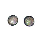 Round mermaid scale and dragon scale stud earrings on rainbow stainless steel posts