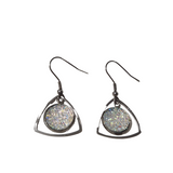 Metal shaped druzy dangle earrings on silver stainless steel hooks