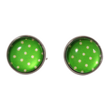 Polka-dot stud earrings on stainless steel posts in multiple colors