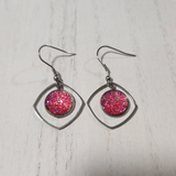 Metal shaped druzy dangle earrings on silver stainless steel hooks