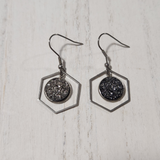 Metal shaped druzy dangle earrings on silver stainless steel hooks