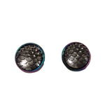 Round mermaid scale and dragon scale stud earrings on rainbow stainless steel posts