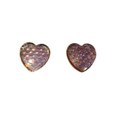Mermaid scale and dragon scale heart earrings with color-shifting cabochons on stainless steel posts