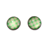 Colorful plaid cabochon stud earrings with hypoallergenic steel posts