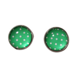 Polka-dot stud earrings on stainless steel posts in multiple colors