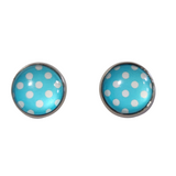 Large polka-dot stud earrings on stainless steel posts in multiple colors