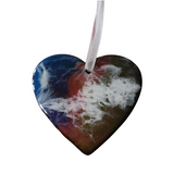 Handmade resin heart ornament with layered colors and iridescent hanger by Blue Bourbon Designs