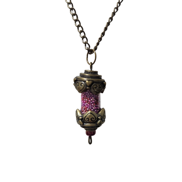 A bronze-colored pendant tube necklace with a matching chain.