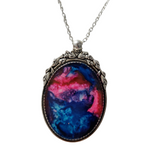 Oval frame pendant necklace with hand-poured resin on stainless steel chain