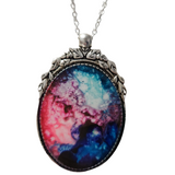 Oval frame pendant necklace with hand-poured resin on stainless steel chain
