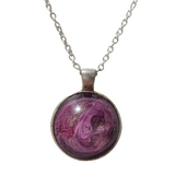 Domed alcohol ink resin circle necklace on 18-inch stainless steel chain