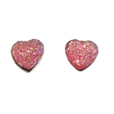 Handmade druzy heart earrings on stainless steel posts in multiple colors