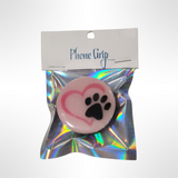 Handmade resin pink pawprint heart phone grip by Blue Bourbon Designs