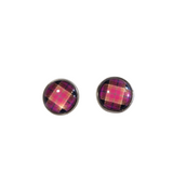 Colorful plaid cabochon stud earrings with hypoallergenic steel posts