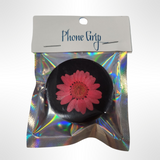 Handmade resin phone grip with real dried flowers by Blue Bourbon Designs